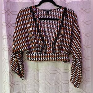 Forever 21 Black and White Smocked Crop Blouse